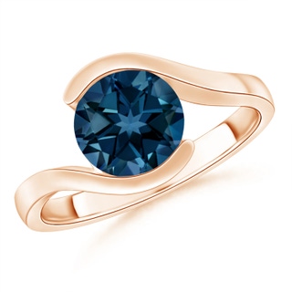 8mm AAAA Semi Bezel-Set Solitaire Round London Blue Topaz Bypass Ring in Rose Gold