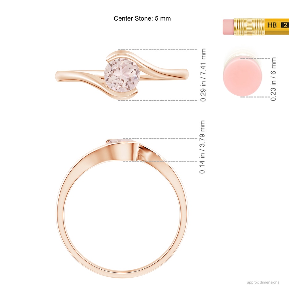 5mm A Semi Bezel-Set Solitaire Round Morganite Bypass Ring in Rose Gold ruler