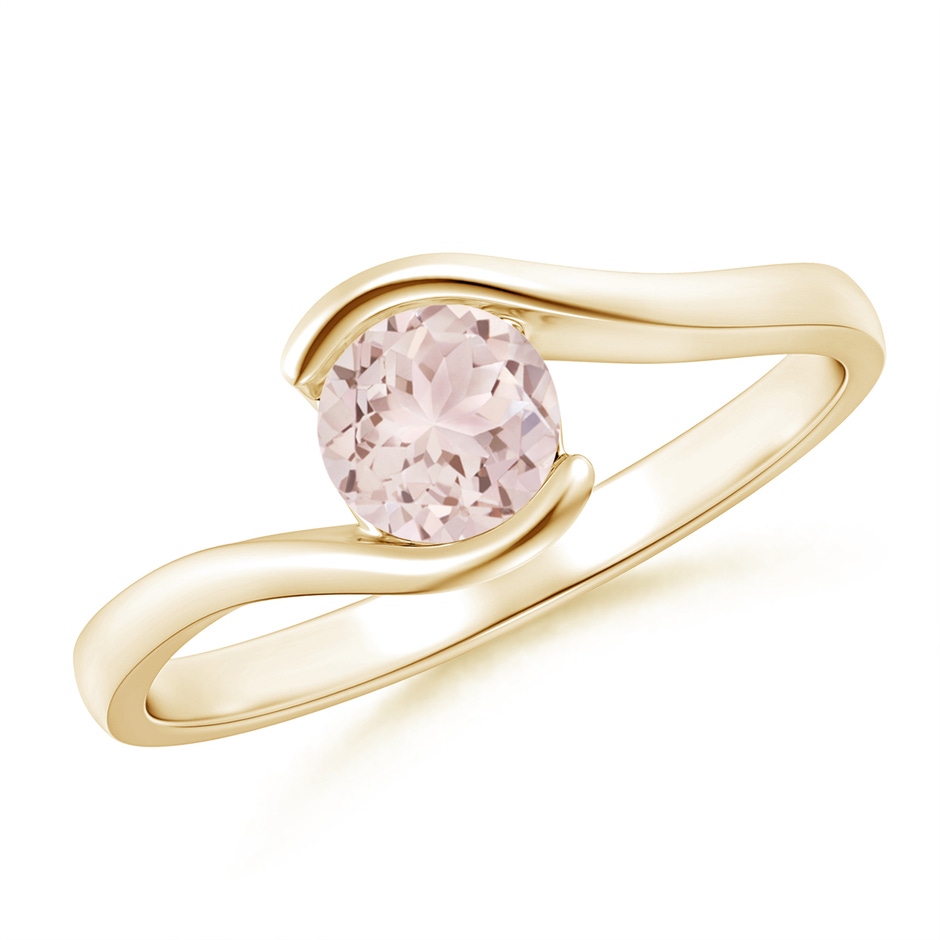 5mm A Semi Bezel-Set Solitaire Round Morganite Bypass Ring in Yellow Gold 