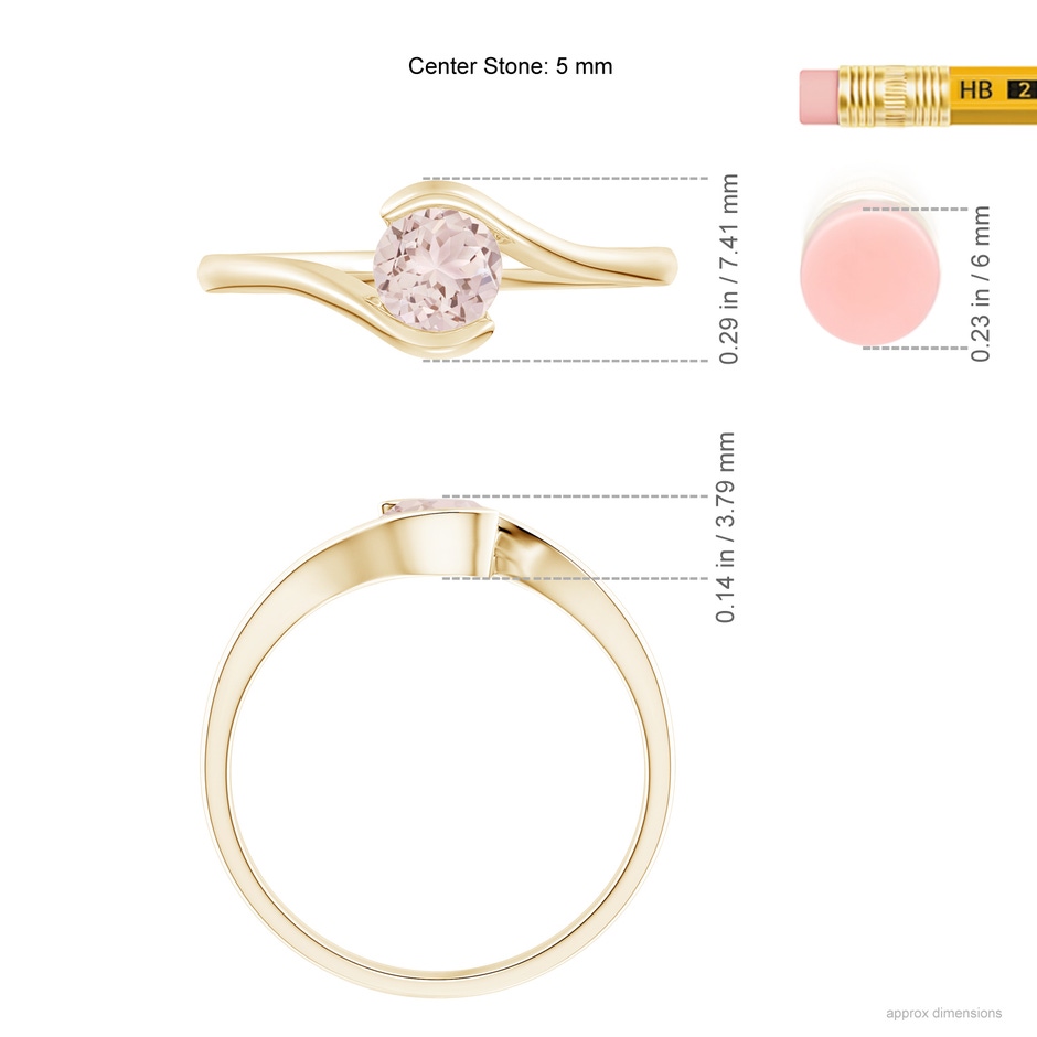 5mm A Semi Bezel-Set Solitaire Round Morganite Bypass Ring in Yellow Gold ruler