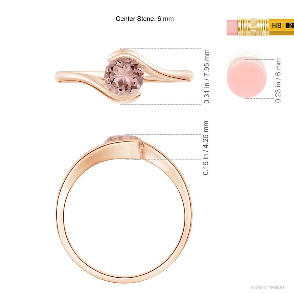 6mm AAAA Semi Bezel-Set Solitaire Round Morganite Bypass Ring in Rose Gold ruler