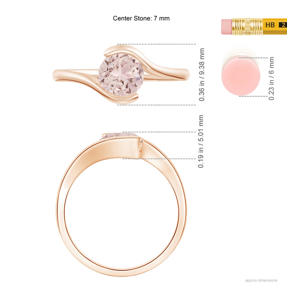 7mm A Semi Bezel-Set Solitaire Round Morganite Bypass Ring in 10K Rose Gold ruler