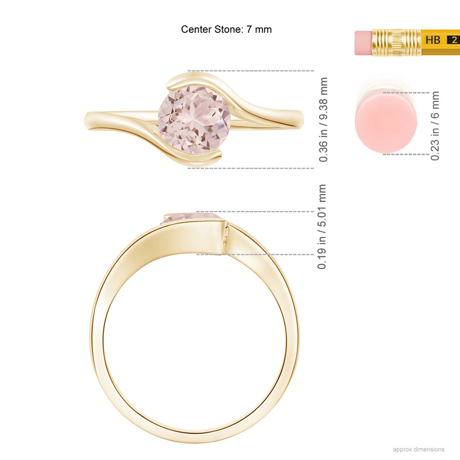 7mm A Semi Bezel-Set Solitaire Round Morganite Bypass Ring in 10K Yellow Gold ruler