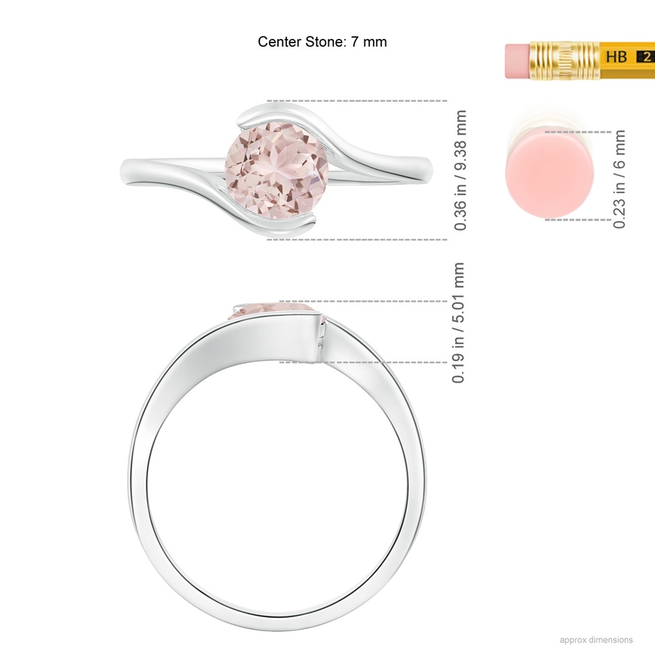 7mm A Semi Bezel-Set Solitaire Round Morganite Bypass Ring in White Gold ruler