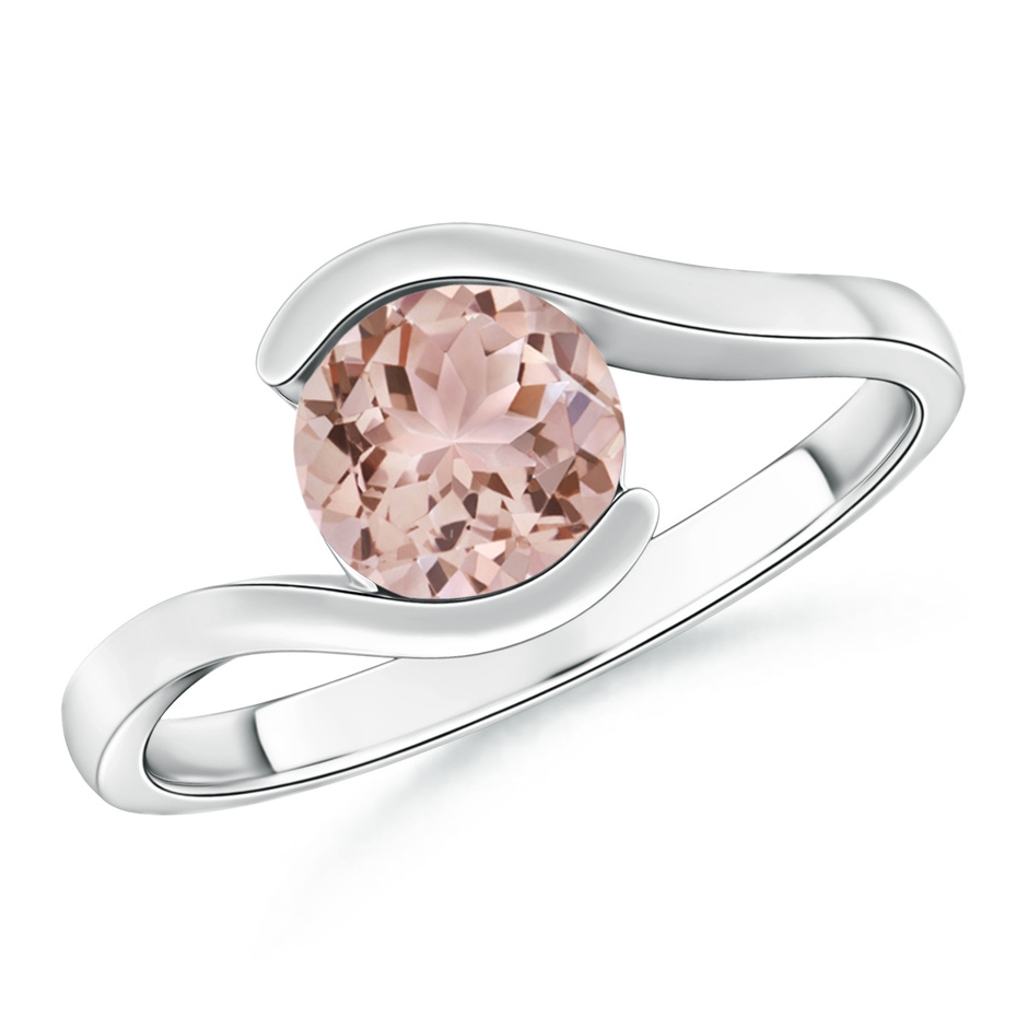 7mm AAA Semi Bezel-Set Solitaire Round Morganite Bypass Ring in 18K White Gold 