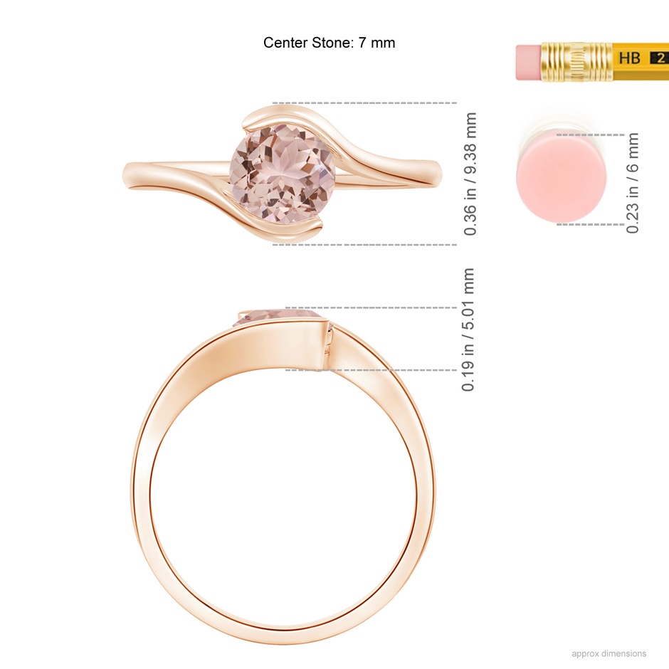 7mm AAA Semi Bezel-Set Solitaire Round Morganite Bypass Ring in Rose Gold ruler