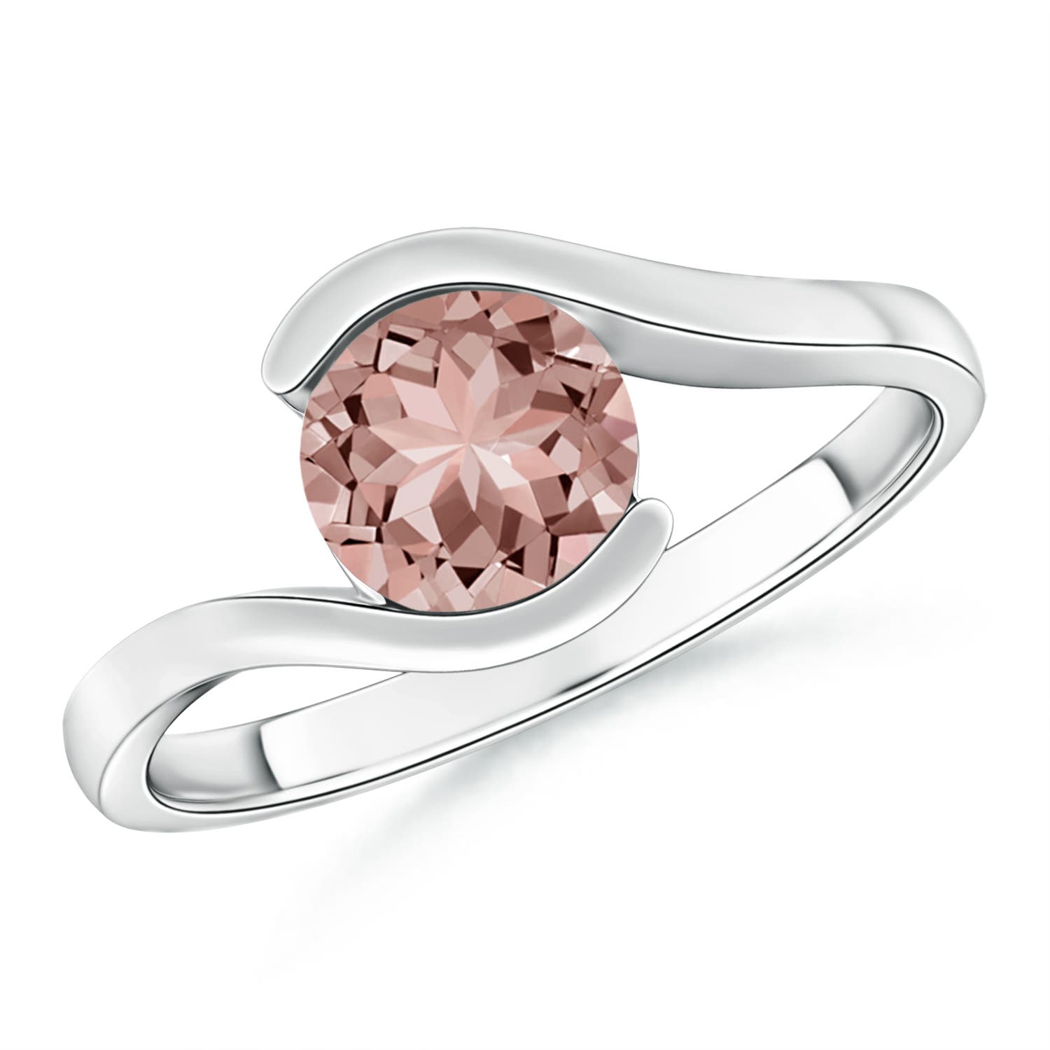 7mm AAAA Semi Bezel-Set Solitaire Round Morganite Bypass Ring in 18CT White Gold