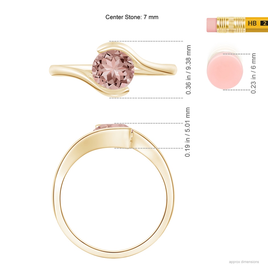 7mm AAAA Semi Bezel-Set Solitaire Round Morganite Bypass Ring in 18K Yellow Gold ruler