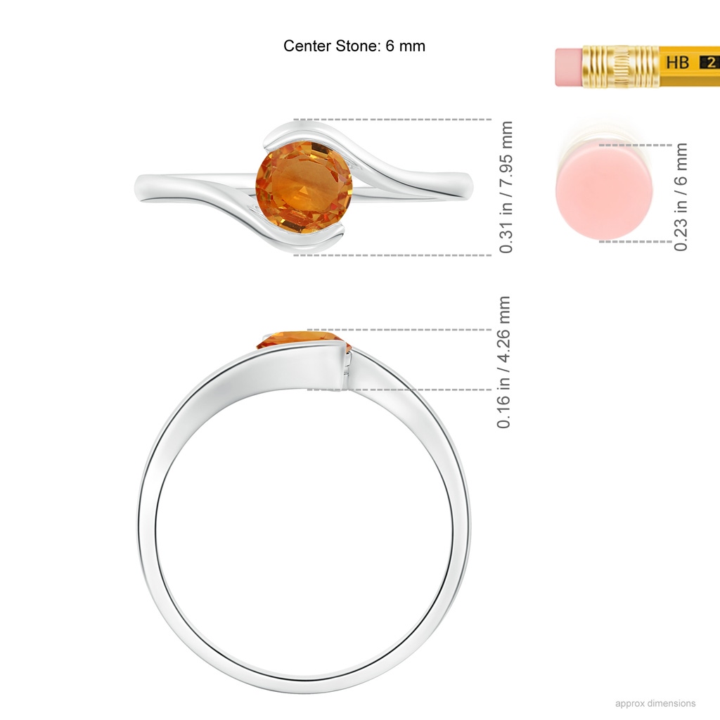 5.5mm AAA Semi Bezel-Set Solitaire Round Orange Sapphire Bypass Ring in P950 Platinum Ruler