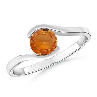 5.5mm AAA Semi Bezel-Set Solitaire Round Orange Sapphire Bypass Ring in White Gold