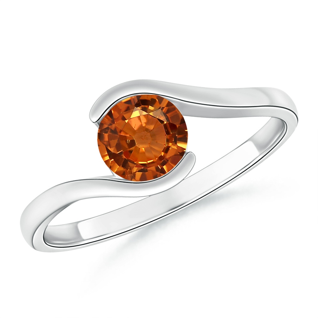 5.5mm AAAA Semi Bezel-Set Solitaire Round Orange Sapphire Bypass Ring in White Gold
