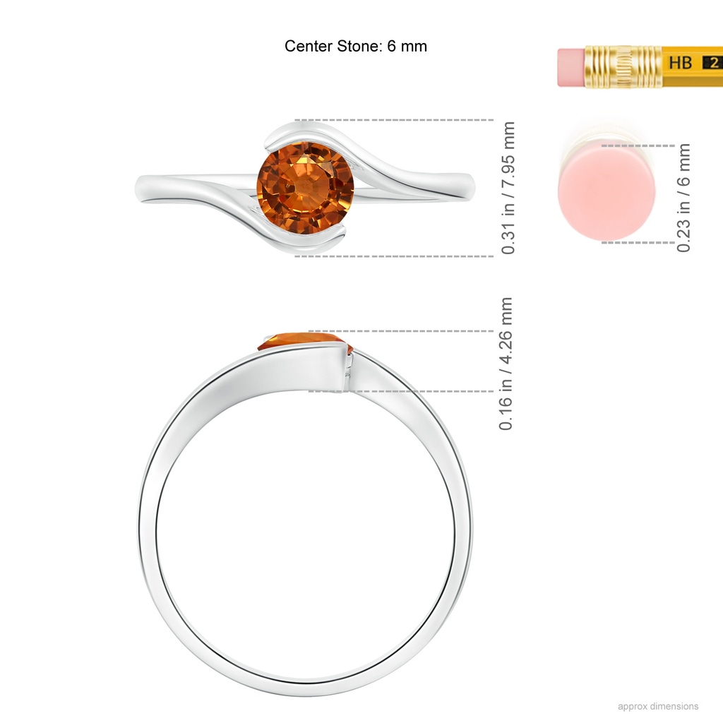 5.5mm AAAA Semi Bezel-Set Solitaire Round Orange Sapphire Bypass Ring in White Gold Ruler