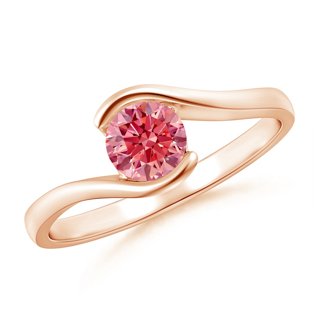 5.1mm AAAA Semi Bezel-Set Solitaire Round Fancy Intense Pink Diamond Bypass Ring in Rose Gold