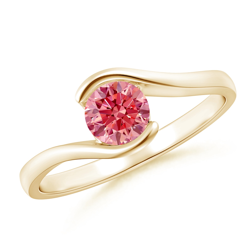 5.1mm AAAA Semi Bezel-Set Solitaire Round Fancy Intense Pink Diamond Bypass Ring in Yellow Gold