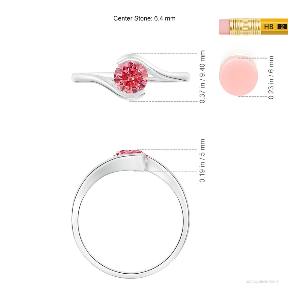 6.4mm AAAA Semi Bezel-Set Solitaire Round Fancy Intense Pink Diamond Bypass Ring in White Gold ruler