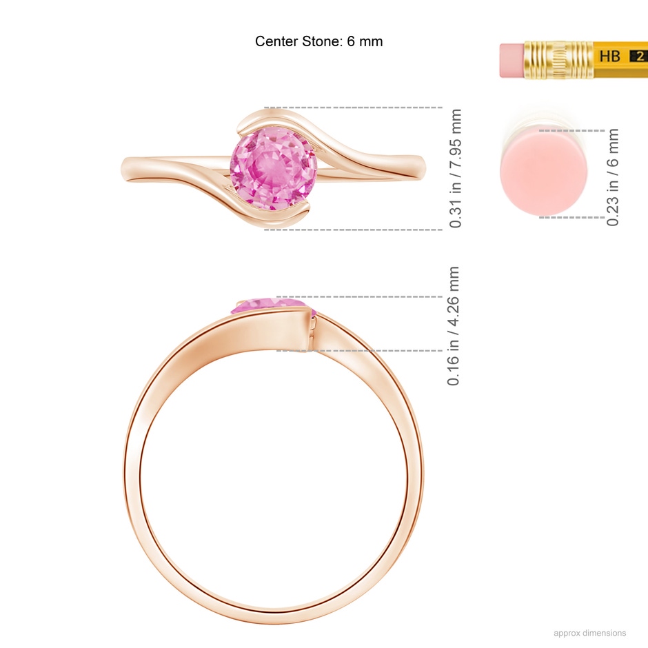 5.5mm A Semi Bezel-Set Solitaire Round Pink Sapphire Bypass Ring in Rose Gold ruler