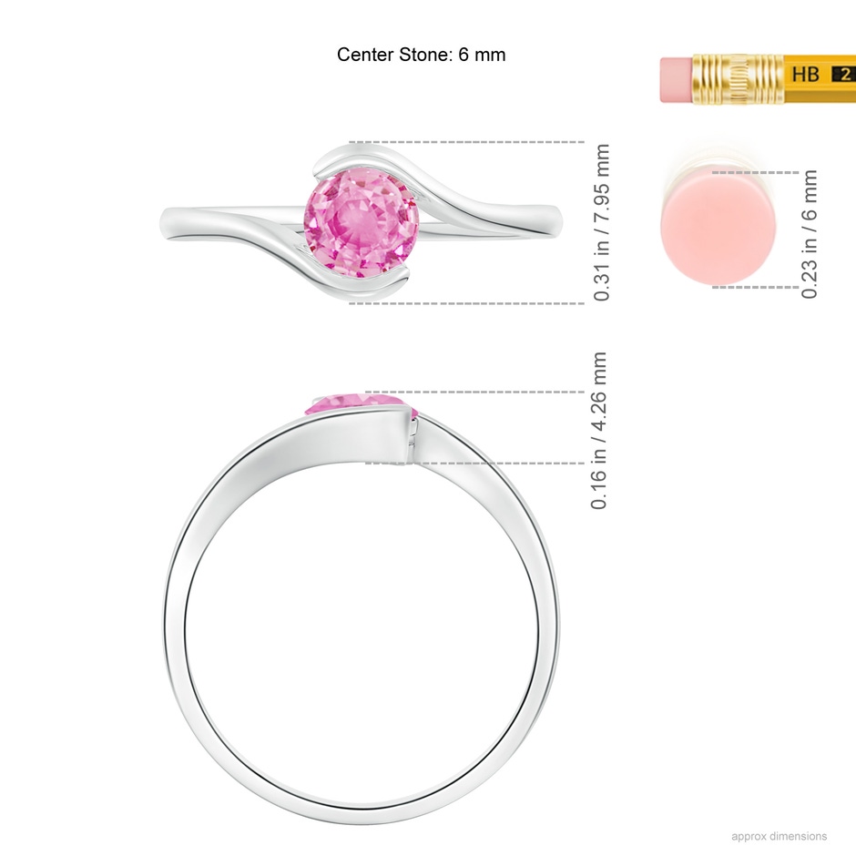 5.5mm A Semi Bezel-Set Solitaire Round Pink Sapphire Bypass Ring in White Gold ruler