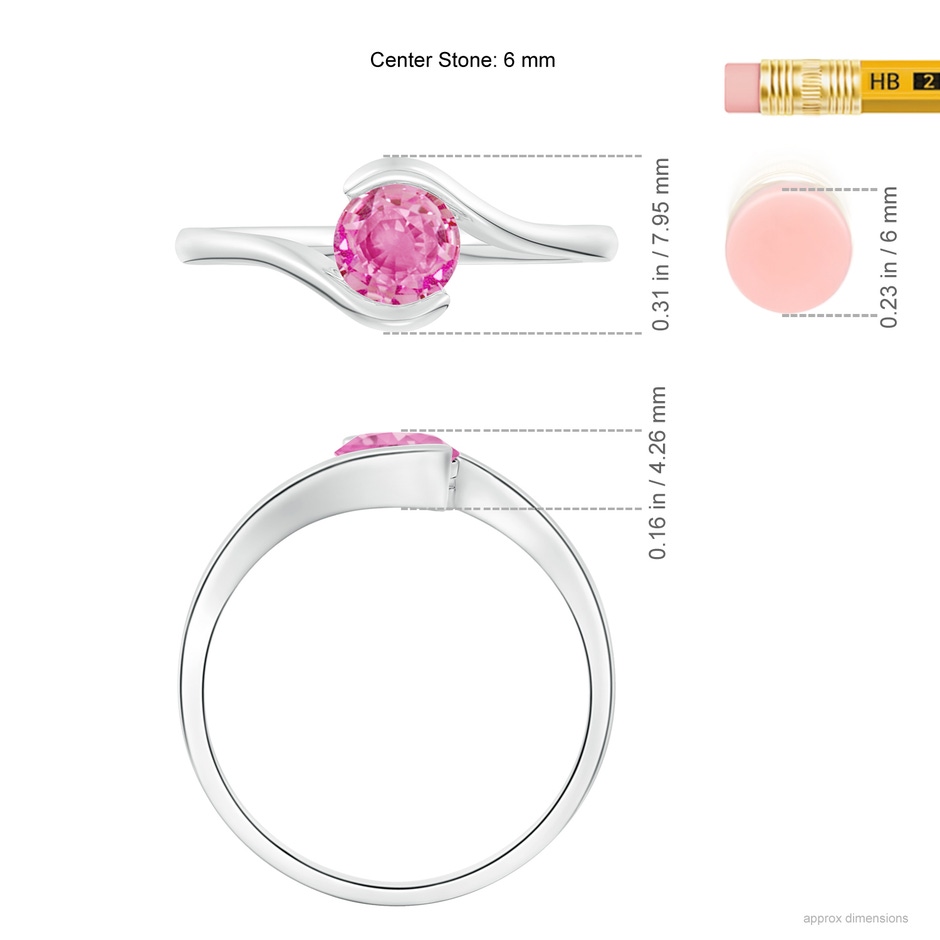 5.5mm AA Semi Bezel-Set Solitaire Round Pink Sapphire Bypass Ring in White Gold Ruler