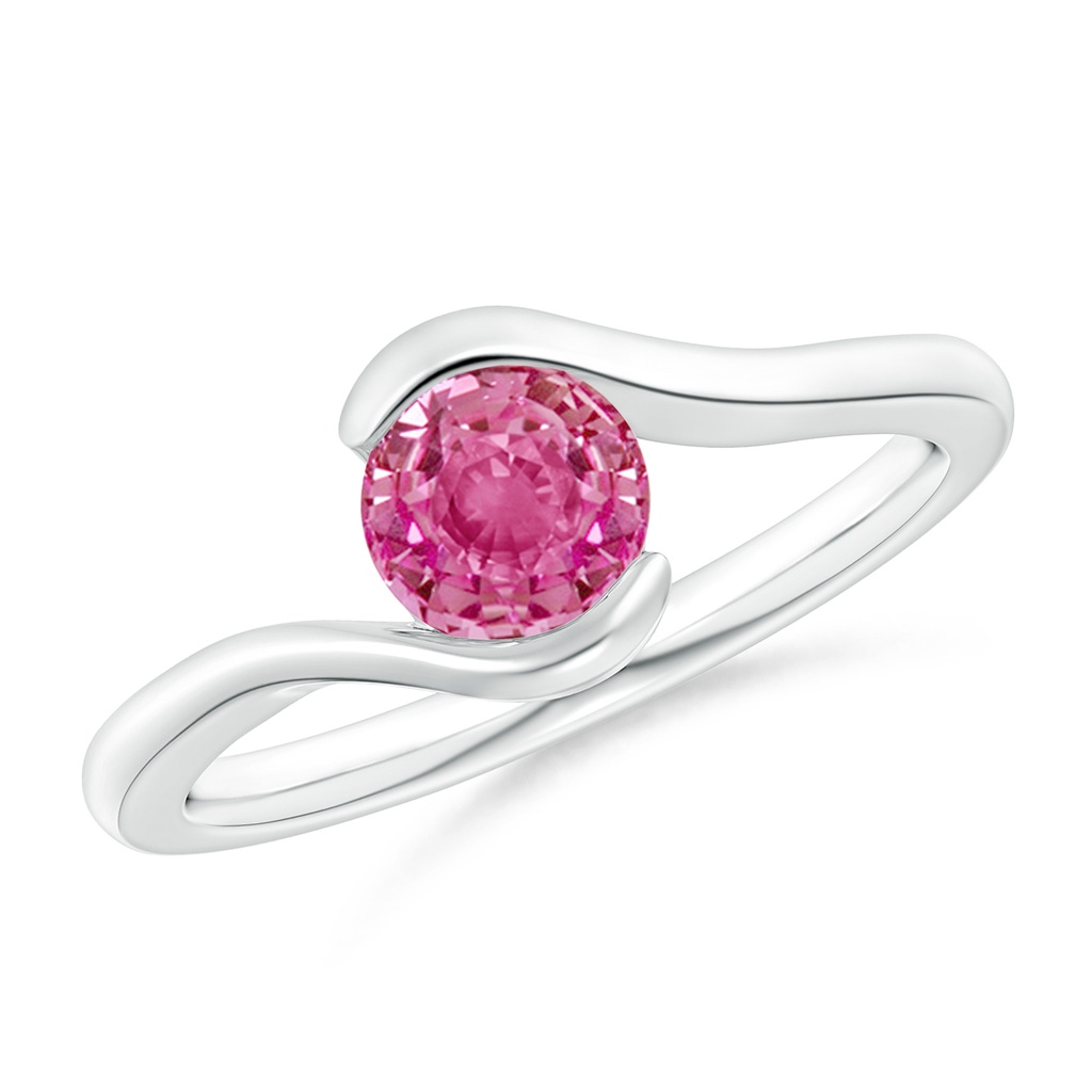 5.5mm AAA Semi Bezel-Set Solitaire Round Pink Sapphire Bypass Ring in 10K White Gold