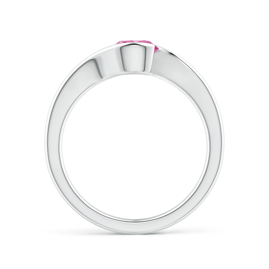 5.5mm AAA Semi Bezel-Set Solitaire Round Pink Sapphire Bypass Ring in 10K White Gold - side 1