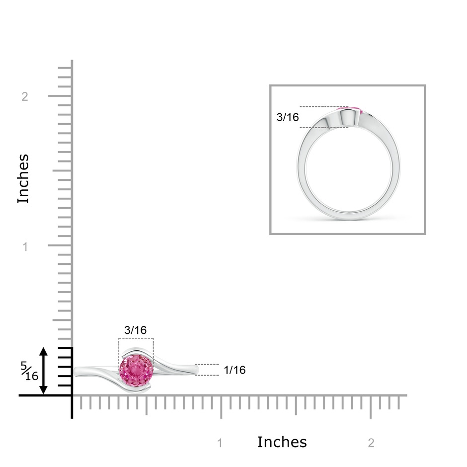 5.5mm AAA Semi Bezel-Set Solitaire Round Pink Sapphire Bypass Ring in 10K White Gold ruler