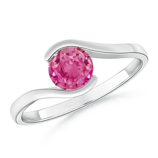 5.5mm AAA Semi Bezel-Set Solitaire Round Pink Sapphire Bypass Ring in White Gold