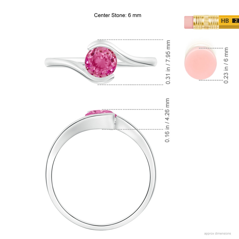 5.5mm AAA Semi Bezel-Set Solitaire Round Pink Sapphire Bypass Ring in White Gold Ruler
