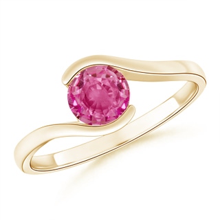 5.5mm AAA Semi Bezel-Set Solitaire Round Pink Sapphire Bypass Ring in Yellow Gold