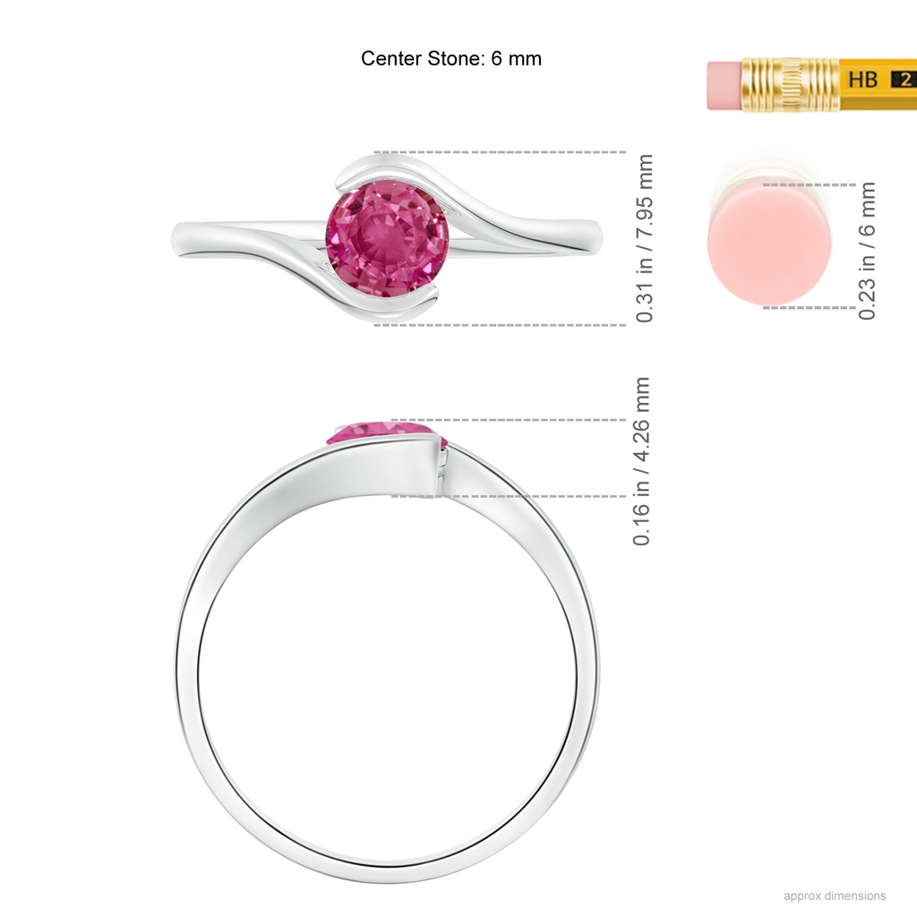 5.5mm AAAA Semi Bezel-Set Solitaire Round Pink Sapphire Bypass Ring in P950 Platinum Ruler
