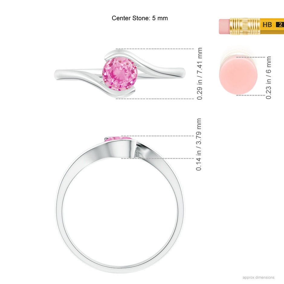 5mm A Semi Bezel-Set Solitaire Round Pink Sapphire Bypass Ring in P950 Platinum ruler