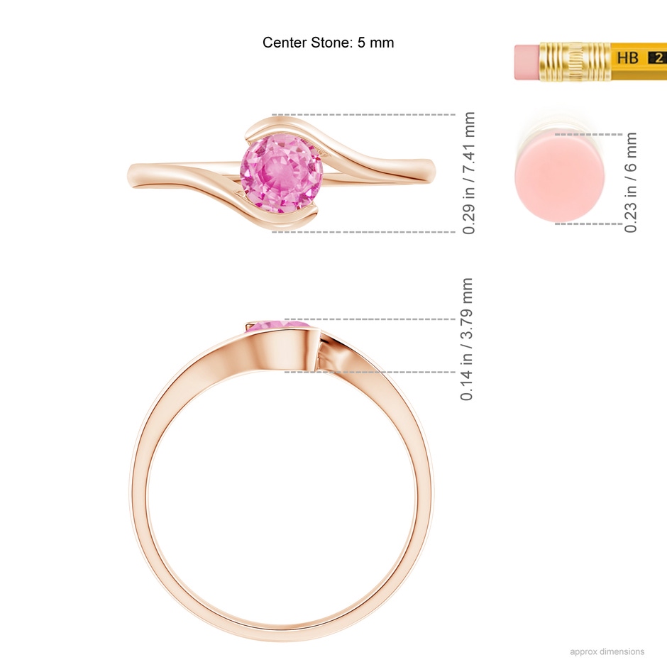 5mm A Semi Bezel-Set Solitaire Round Pink Sapphire Bypass Ring in Rose Gold ruler