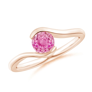 5mm AA Semi Bezel-Set Solitaire Round Pink Sapphire Bypass Ring in 9K Rose Gold