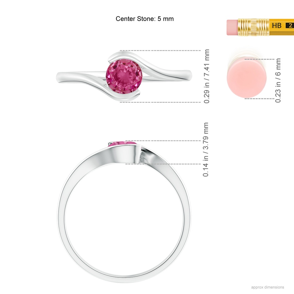 5mm AAAA Semi Bezel-Set Solitaire Round Pink Sapphire Bypass Ring in P950 Platinum Ruler