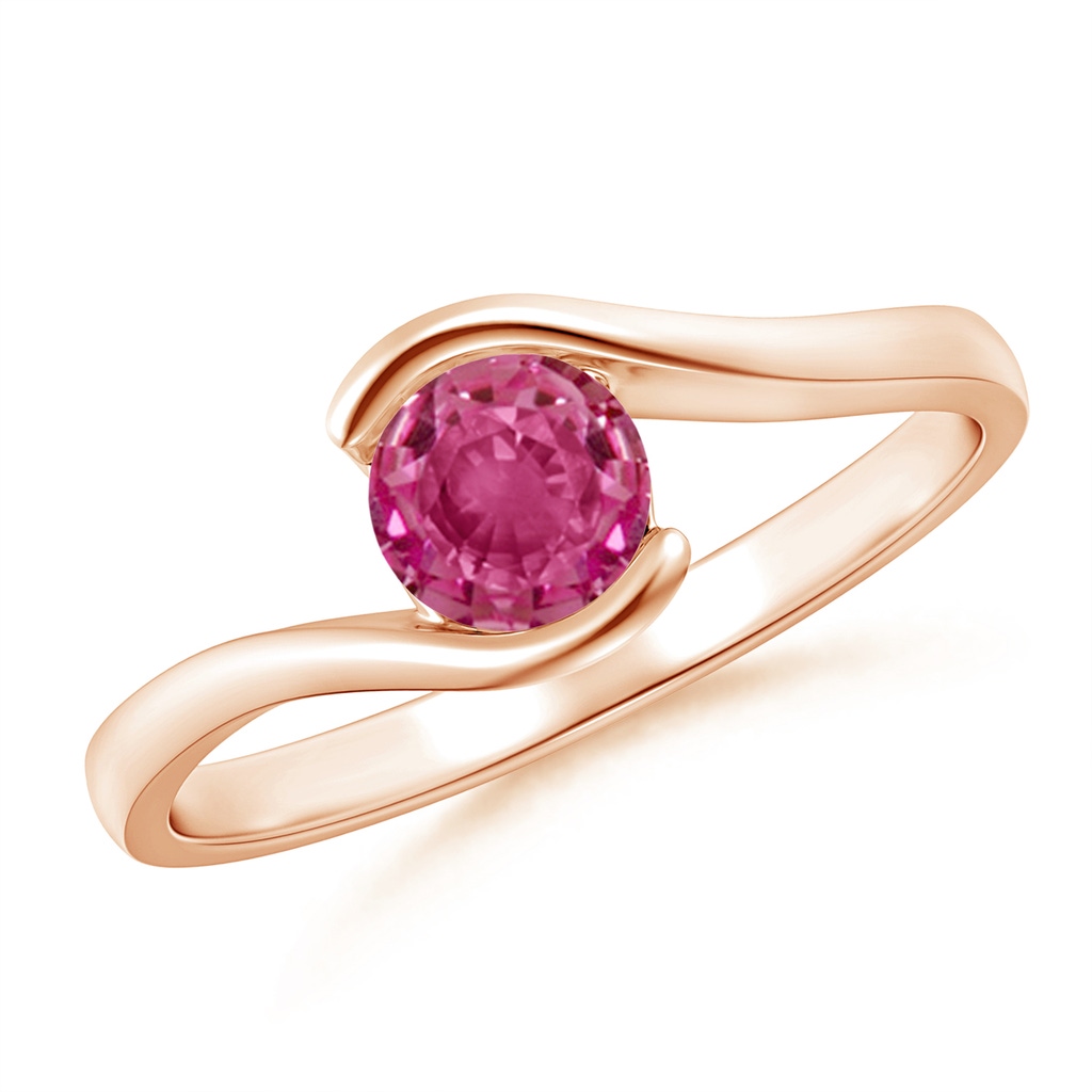 5mm AAAA Semi Bezel-Set Solitaire Round Pink Sapphire Bypass Ring in Rose Gold