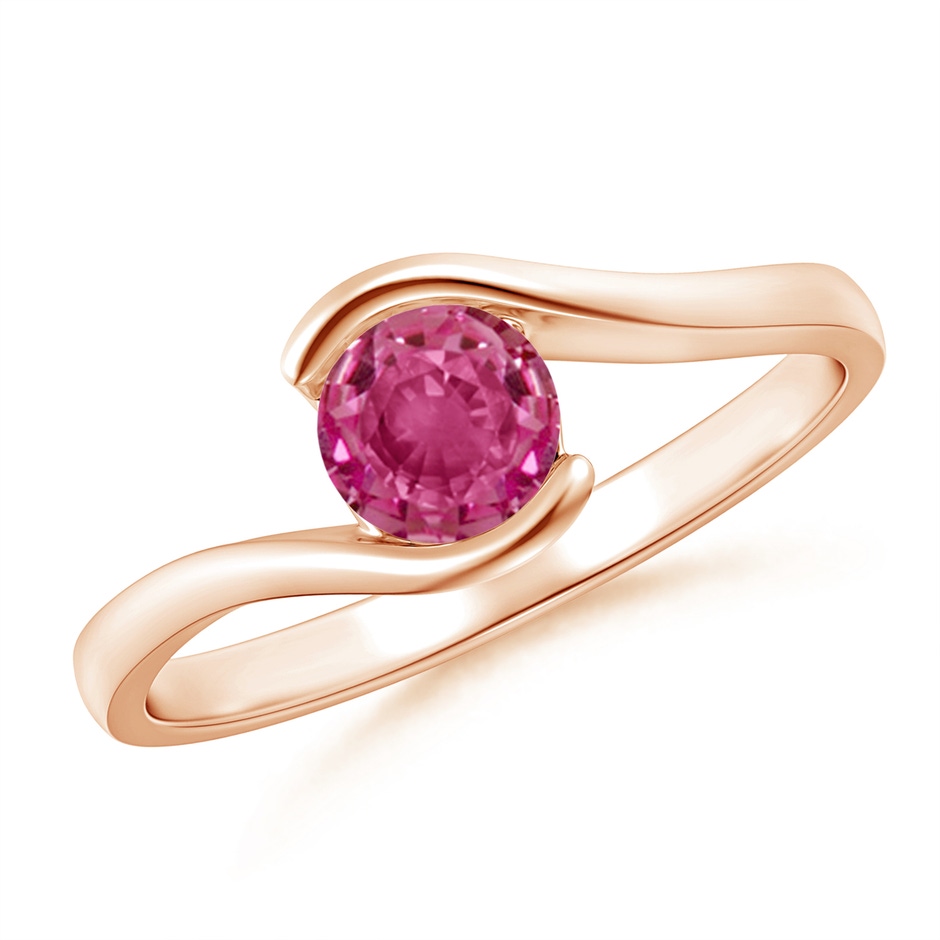 5mm AAAA Semi Bezel-Set Solitaire Round Pink Sapphire Bypass Ring in Rose Gold 
