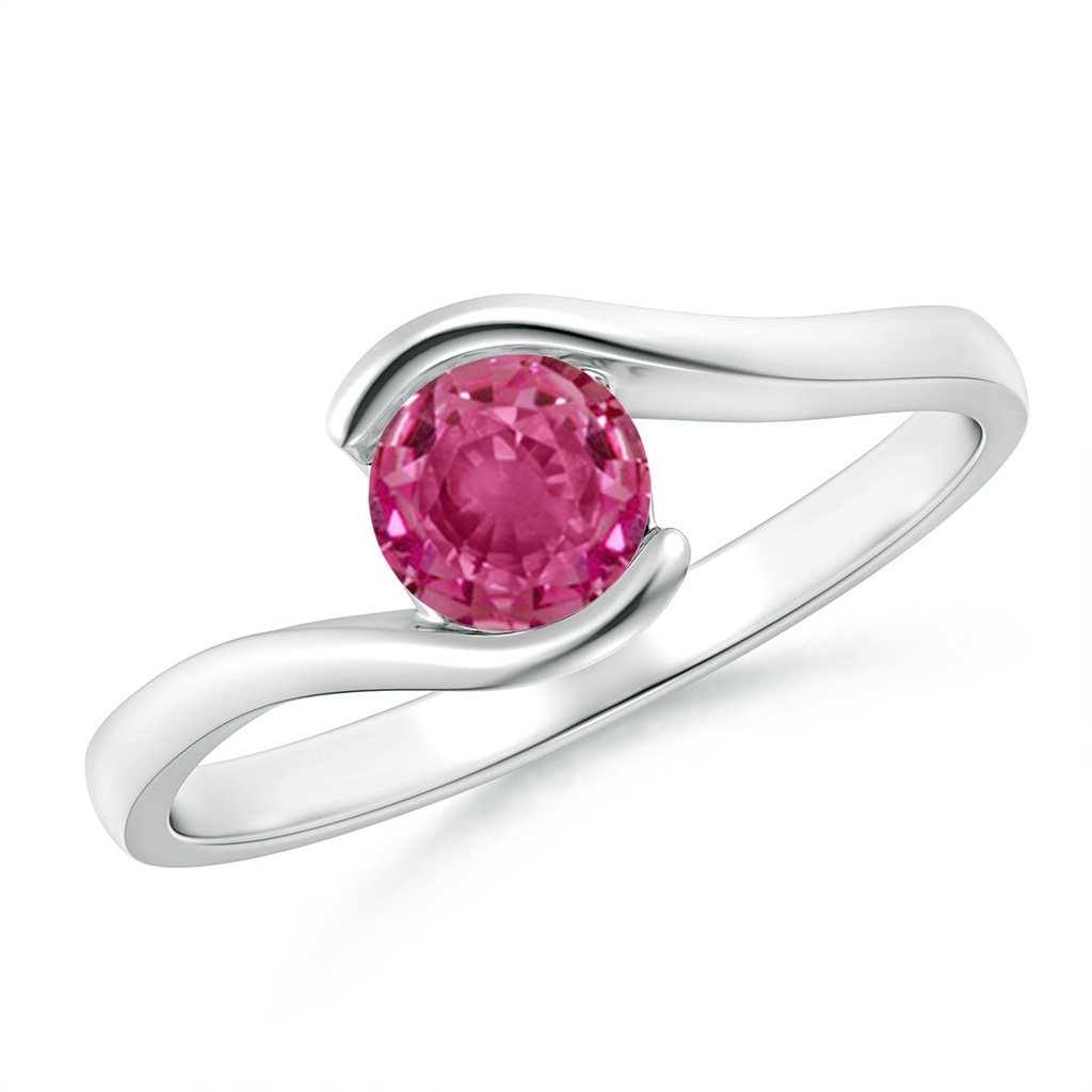 5mm AAAA Semi Bezel-Set Solitaire Round Pink Sapphire Bypass Ring in White Gold