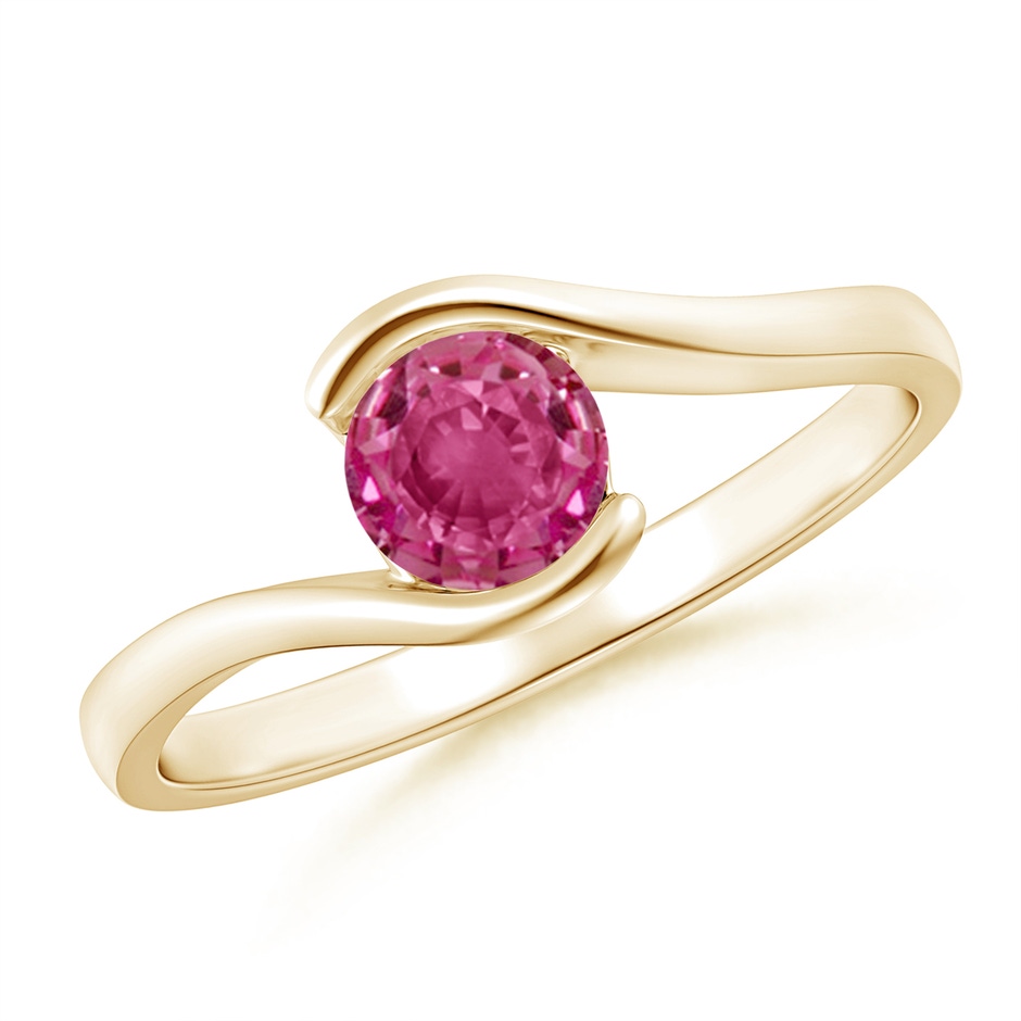 5mm AAAA Semi Bezel-Set Solitaire Round Pink Sapphire Bypass Ring in Yellow Gold 