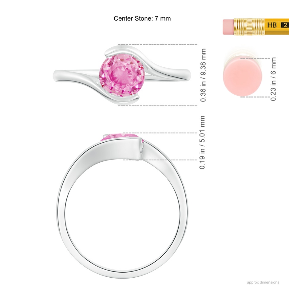 6.5mm A Semi Bezel-Set Solitaire Round Pink Sapphire Bypass Ring in White Gold ruler