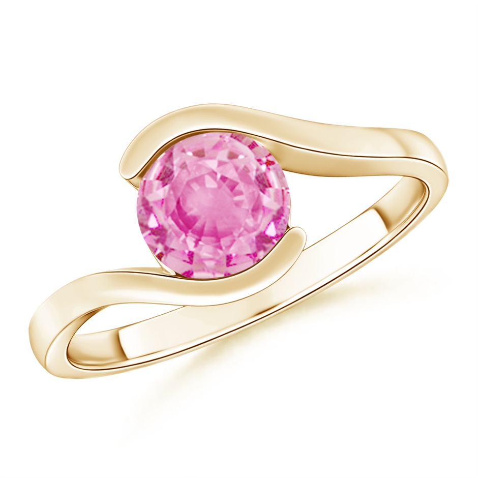 6.5mm A Semi Bezel-Set Solitaire Round Pink Sapphire Bypass Ring in Yellow Gold 