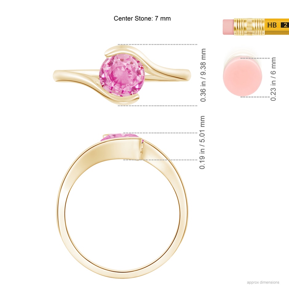 6.5mm A Semi Bezel-Set Solitaire Round Pink Sapphire Bypass Ring in Yellow Gold Ruler