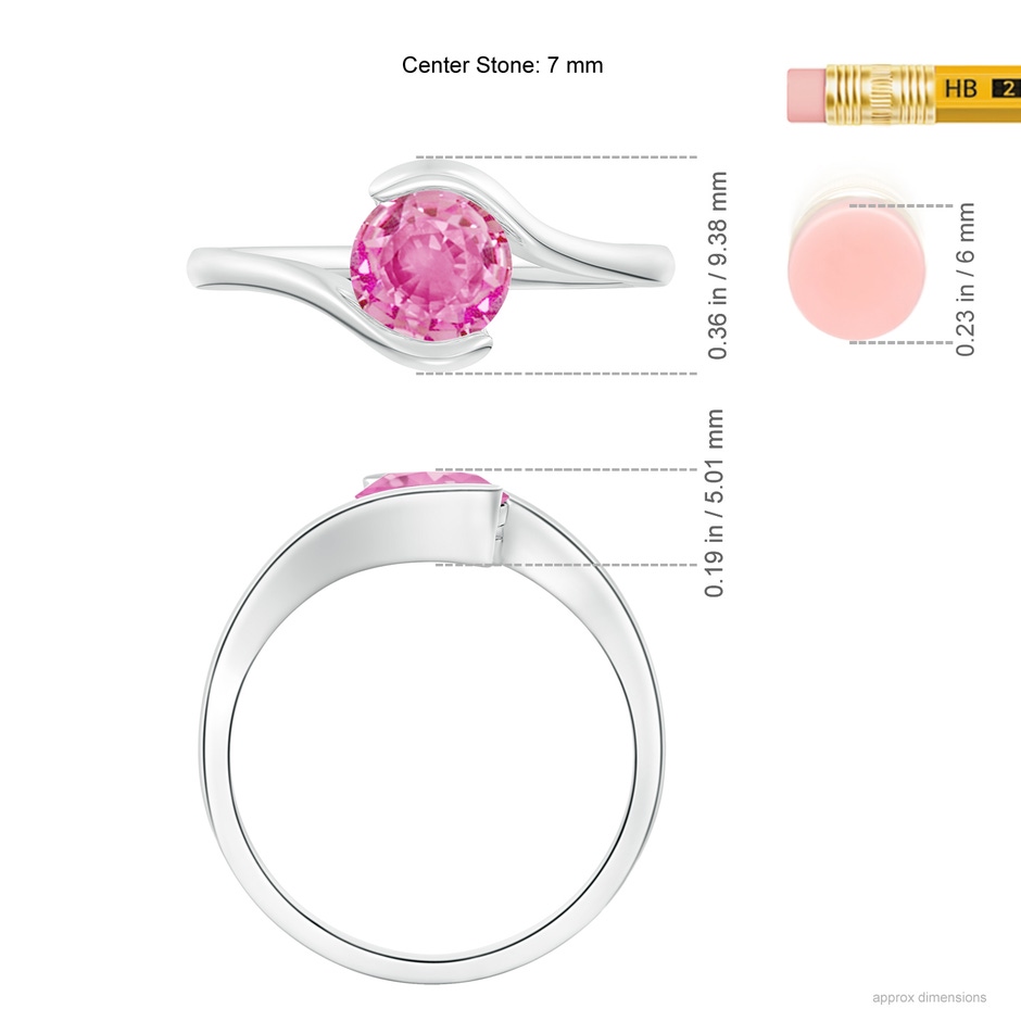 6.5mm AA Semi Bezel-Set Solitaire Round Pink Sapphire Bypass Ring in White Gold Ruler