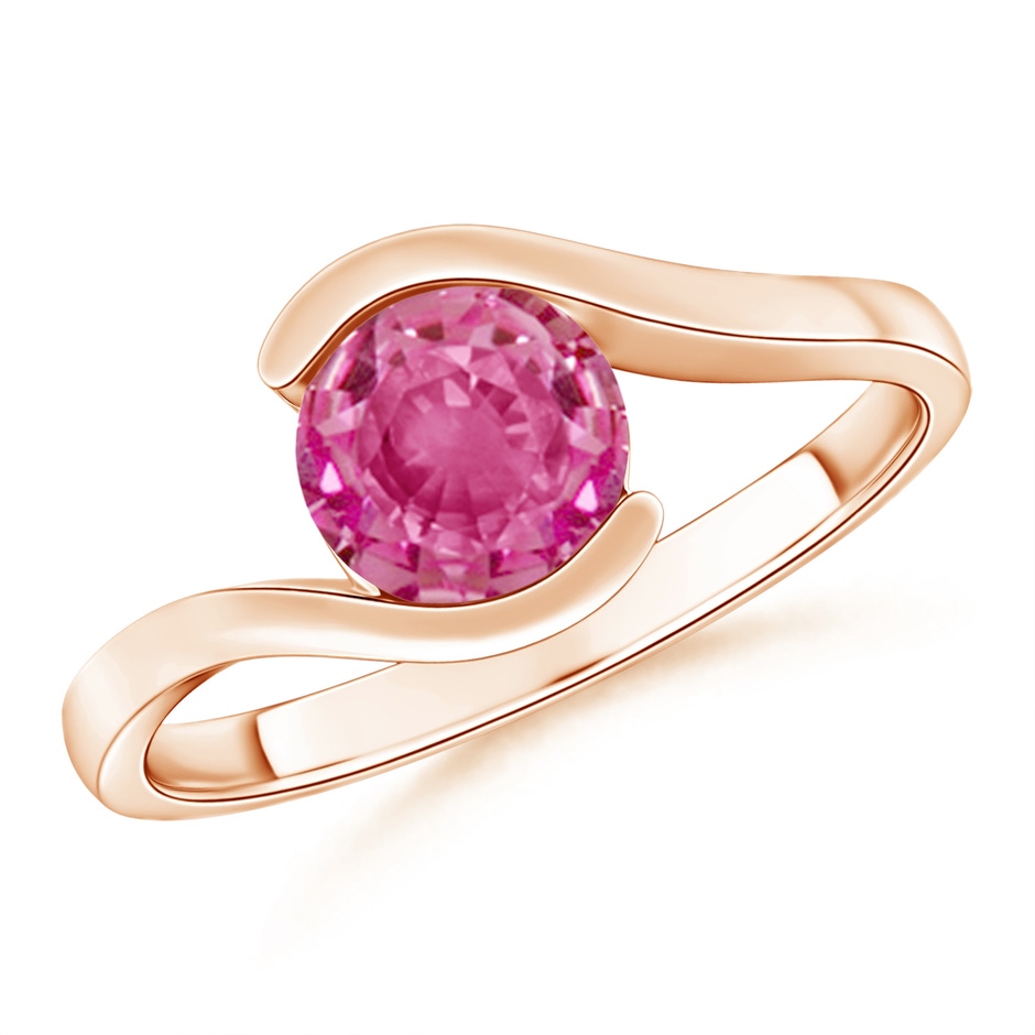 6.5mm AAA Semi Bezel-Set Solitaire Round Pink Sapphire Bypass Ring in Rose Gold 