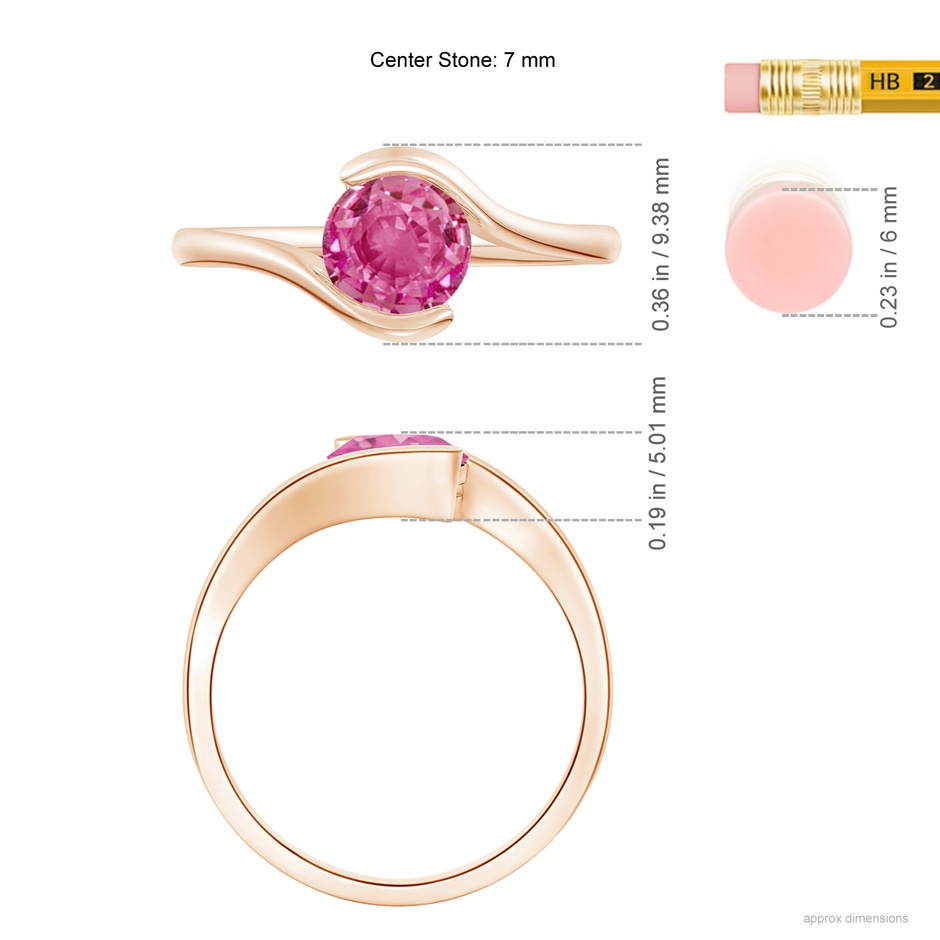 6.5mm AAA Semi Bezel-Set Solitaire Round Pink Sapphire Bypass Ring in Rose Gold Ruler
