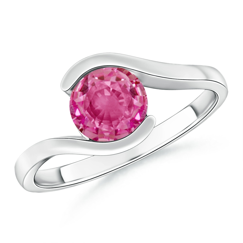 6.5mm AAA Semi Bezel-Set Solitaire Round Pink Sapphire Bypass Ring in White Gold 