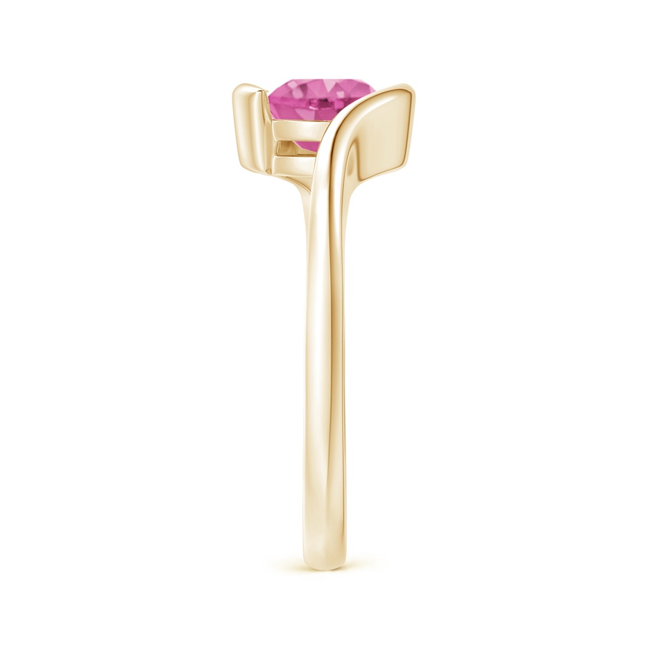 6.5mm AAA Semi Bezel-Set Solitaire Round Pink Sapphire Bypass Ring in Yellow Gold Side-2