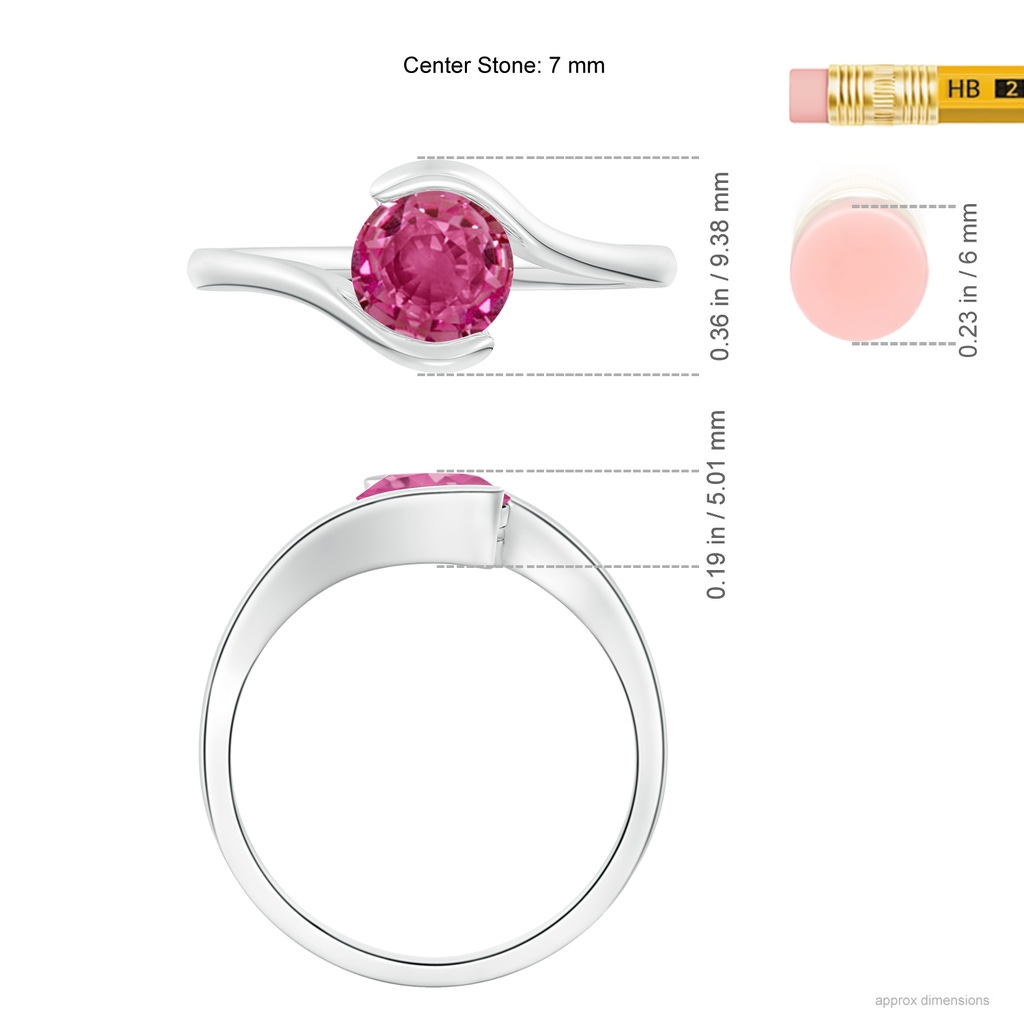 6.5mm AAAA Semi Bezel-Set Solitaire Round Pink Sapphire Bypass Ring in P950 Platinum Ruler