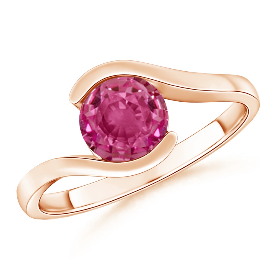 6.5mm AAAA Semi Bezel-Set Solitaire Round Pink Sapphire Bypass Ring in Rose Gold 