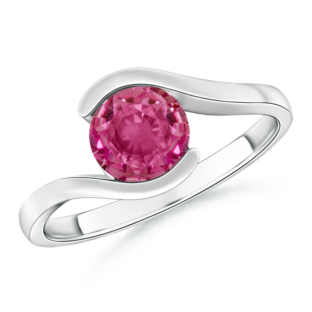 6.5mm AAAA Semi Bezel-Set Solitaire Round Pink Sapphire Bypass Ring in White Gold