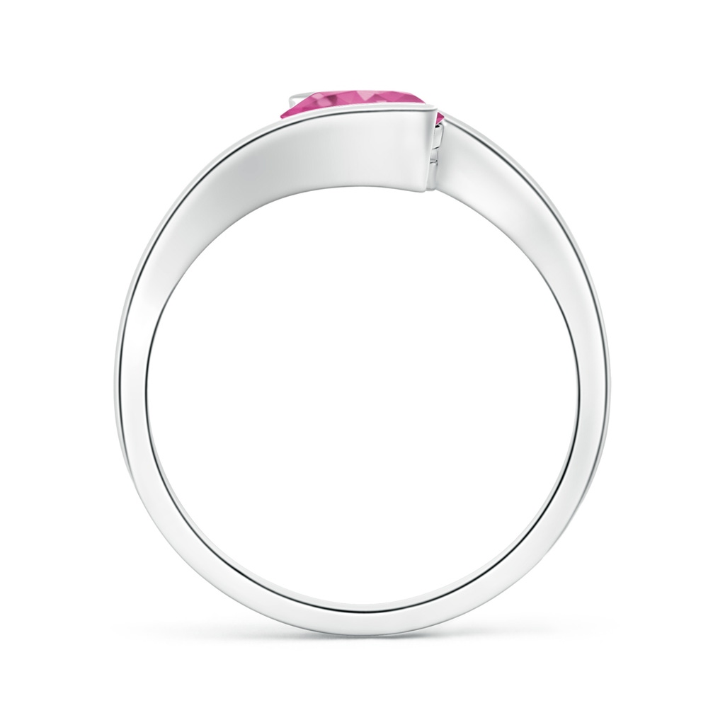 6.5mm AAAA Semi Bezel-Set Solitaire Round Pink Sapphire Bypass Ring in White Gold - side 1