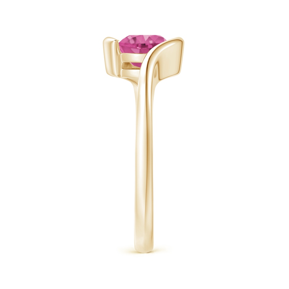 6.5mm AAAA Semi Bezel-Set Solitaire Round Pink Sapphire Bypass Ring in Yellow Gold side-2